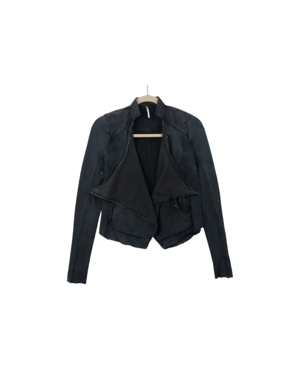 Free People XS Quilted Front-Open Moto Jacket Gray Cotton Artsy